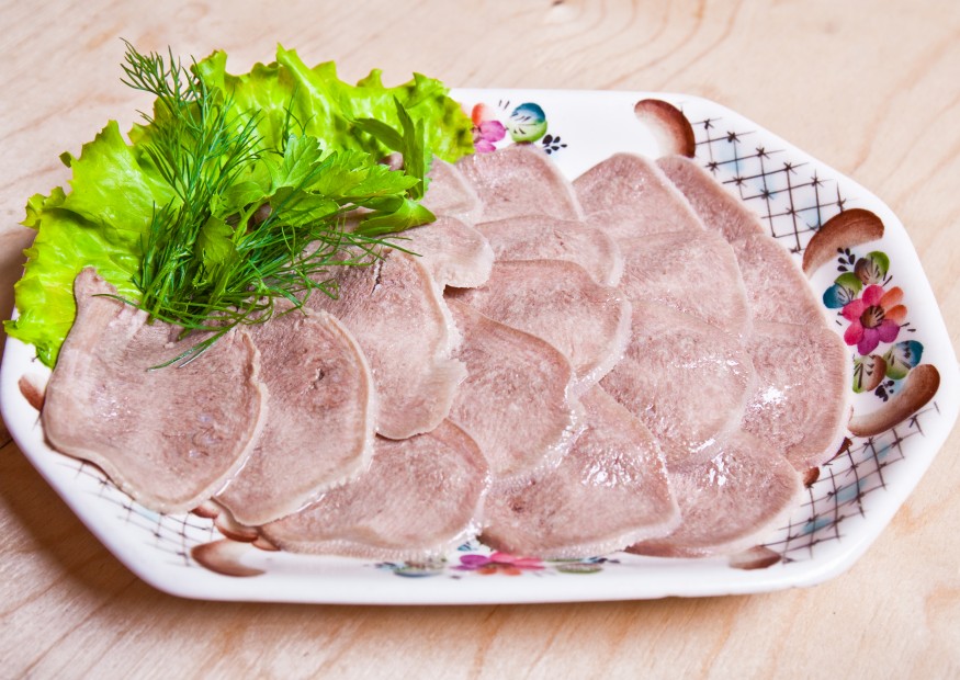 Boiled beef tongue with horseradish and mustard