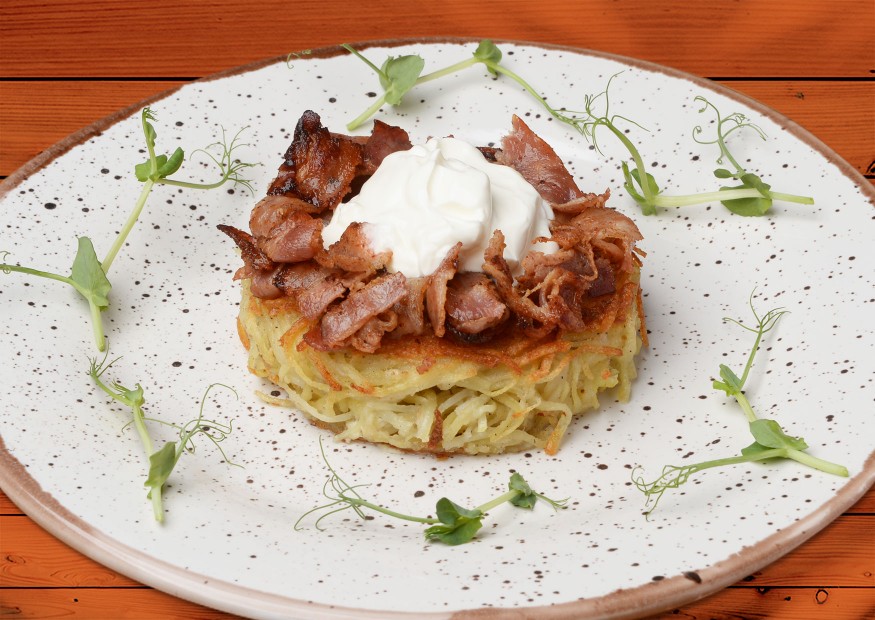 Pancakes with mozzarella and bacon