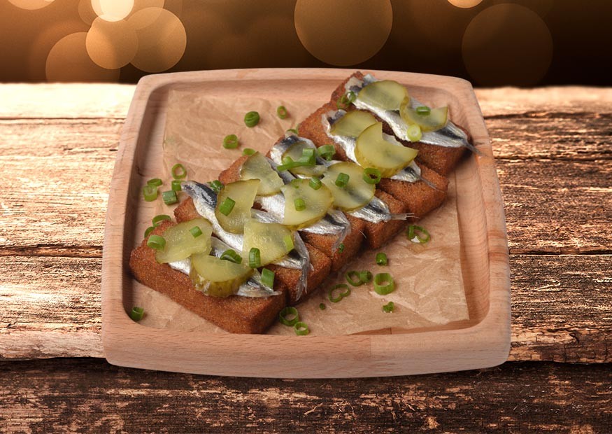 Anchovies in spicy brine on toast