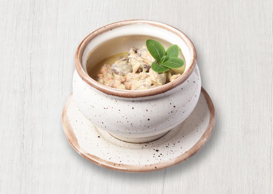 Chicken giblets stewed in sour cream