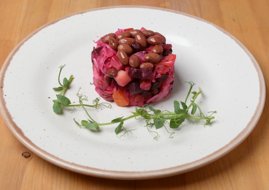 Homemade Macedonian salad with sourcrout and red beans